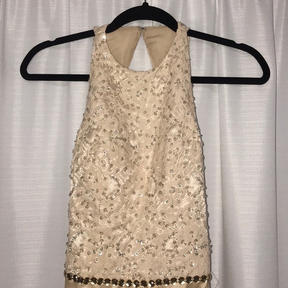 Champagne Beaded Prom Dress, Opened Back - Picture 2 of 6